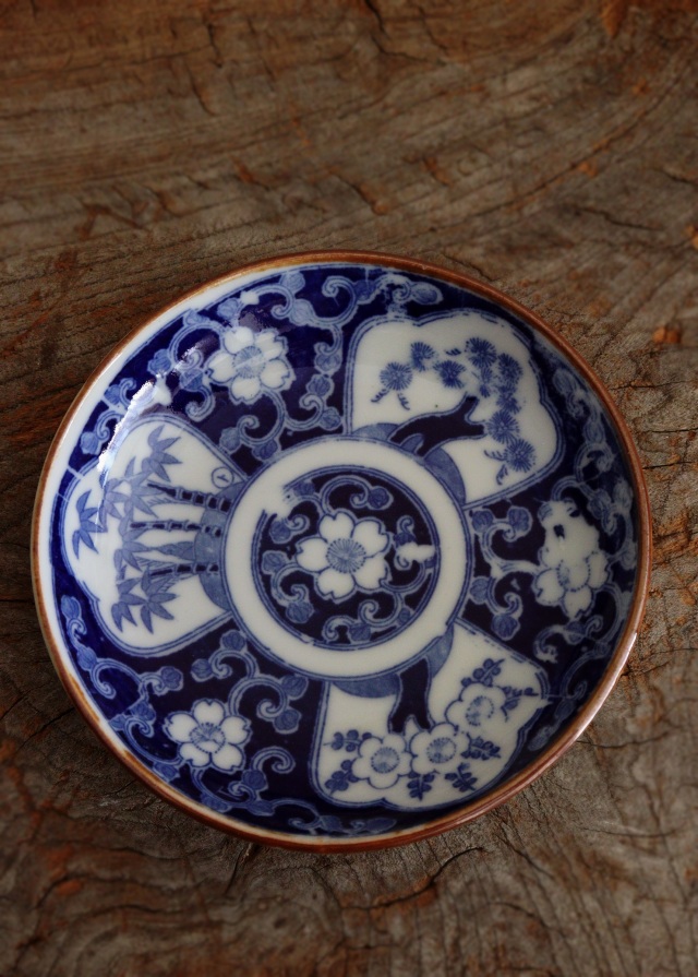 アンティーク変形小皿5点　明治　大正　印判染付古道具　検:白洲正子　李朝 アンティーク変形小皿5点 明治 大正 印判染付古道具 検:白洲正子 李朝