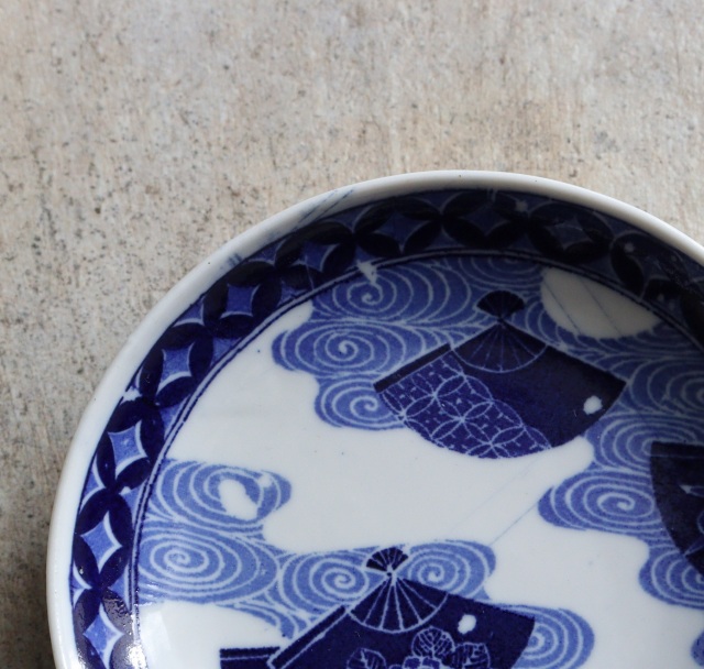 染付印判流水扇面紋小皿5枚組　取り皿　手塩皿　小皿　プレート