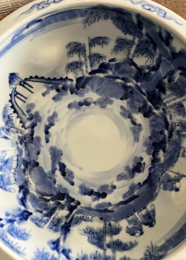 伊万里染付賢人図大鉢　手描き