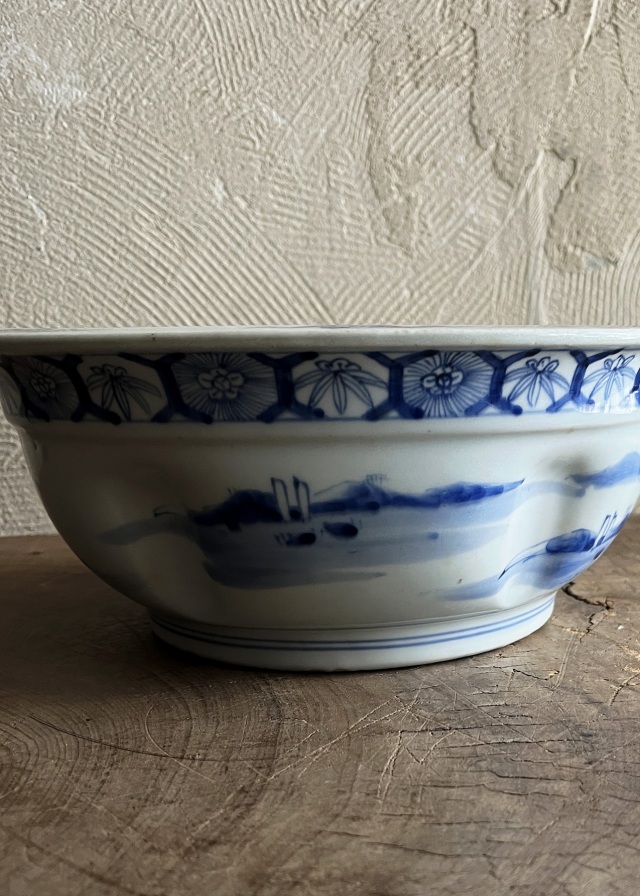 伊万里染付賢人図大鉢　手描き