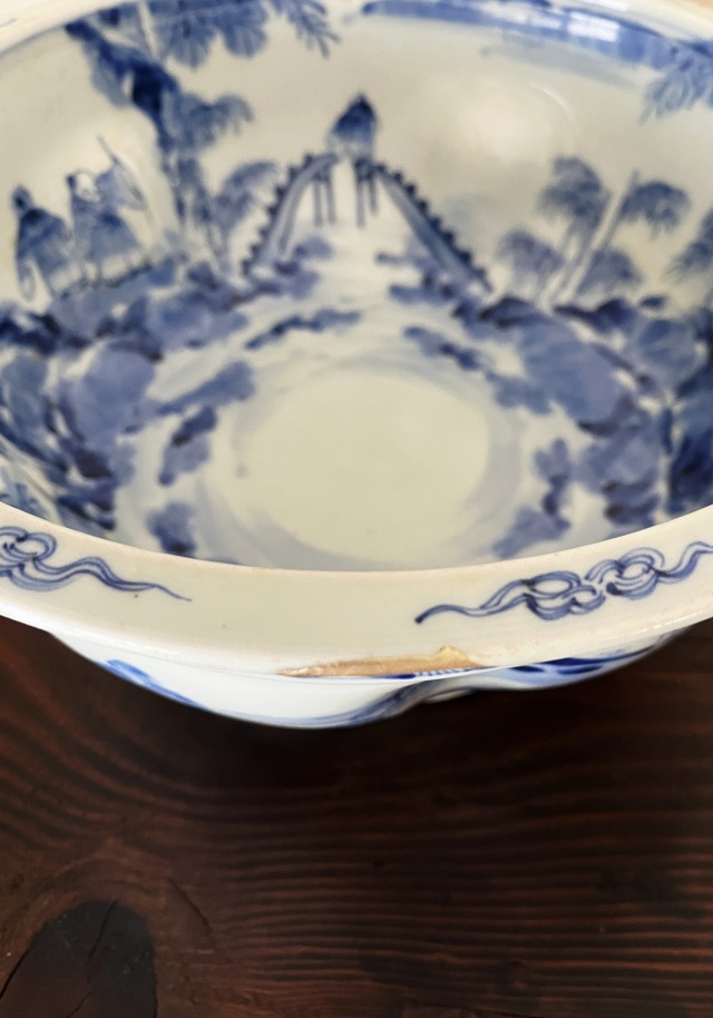 古伊万里 大鉢 色絵 金彩 山水龍鳳図飾り鉢 【翼のある龍】希少　アンティーク 古伊万里 大鉢 色絵 金彩 山水龍鳳図飾り鉢 【翼のある龍】希少