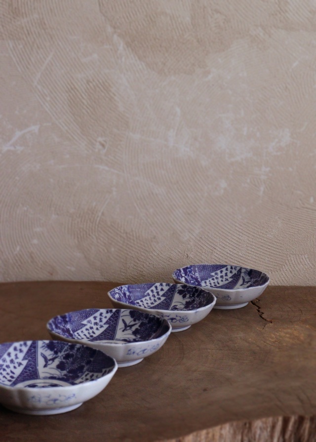 染付印判なます皿 なます皿 4枚組 膾皿 取り皿Antique Sam's Collection