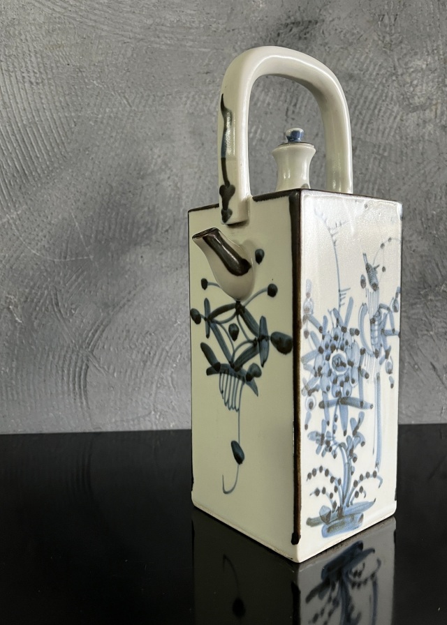 砥部焼　酒器　竹に雀