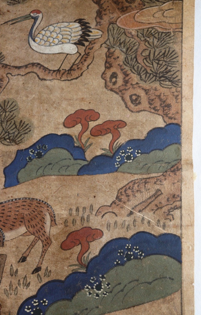 李朝民画　[十長生図]　李朝　韓国骨董　韓国アンティーク　李朝民画　李朝工藝　絵画