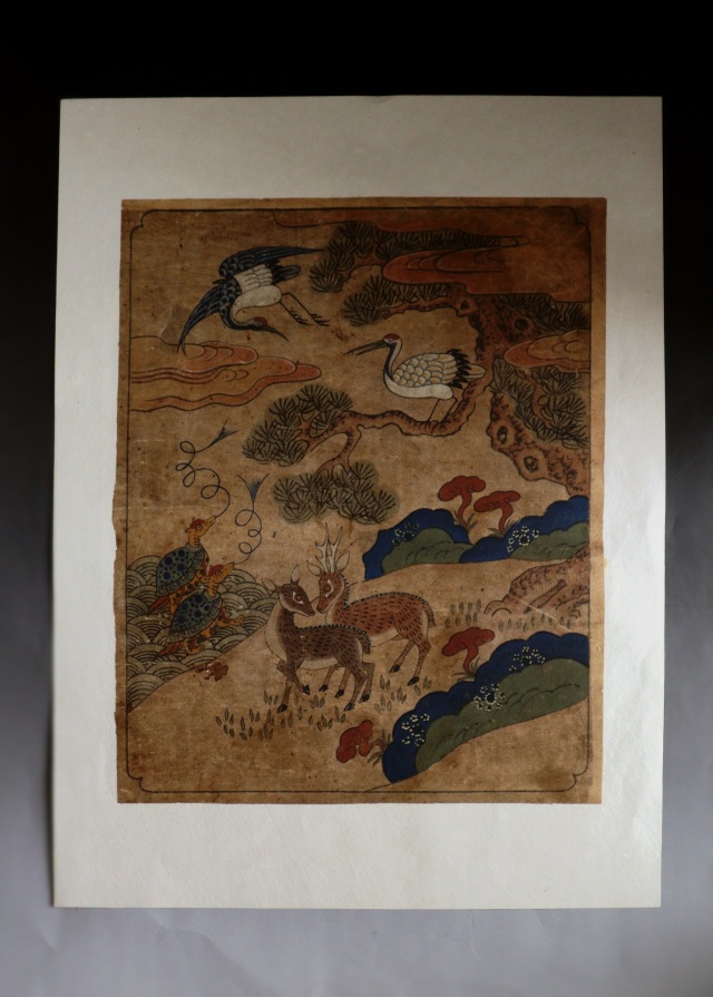 李朝民画　[十長生図]　李朝　韓国骨董　韓国アンティーク　李朝民画　李朝工藝　絵画