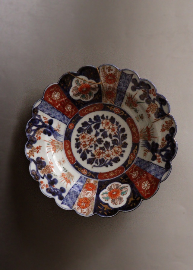 オールド香蘭社　金襴手花輪皿 色絵鉢　菓子器　飾り皿　金直し　直径25ｃｍ