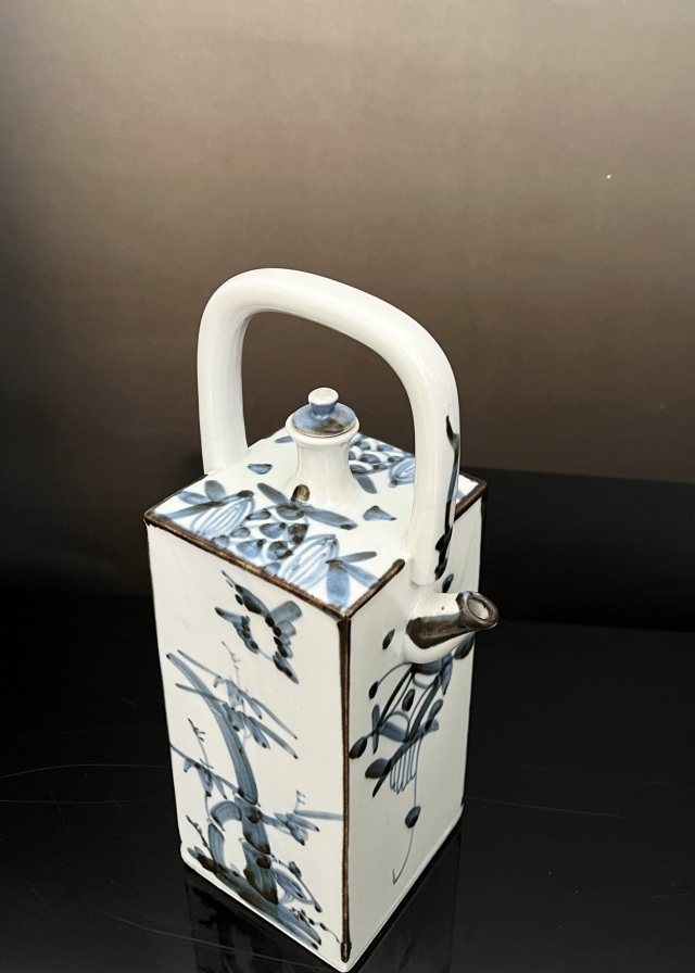 砥部焼　酒器　竹に雀