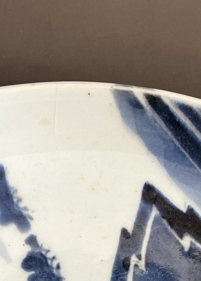 染付皿　馬図　プラチナ繕い有り