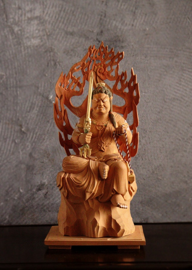 仏教美術 時代彩色木彫 不動明王 仏像 豆仏 厨子 時代物 極上品
