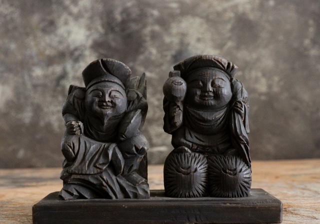 小さな恵比寿大黒像　木彫　木彫仏　　