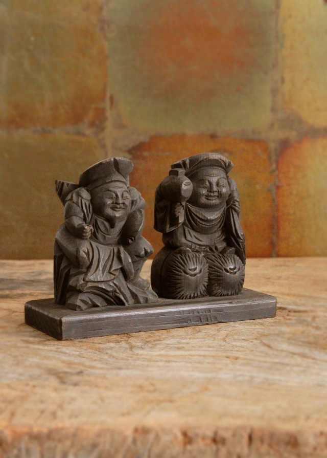 小さな恵比寿大黒像　木彫　木彫仏　　