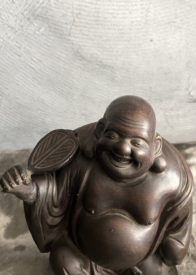 備前焼　布袋様像　優しい表情　