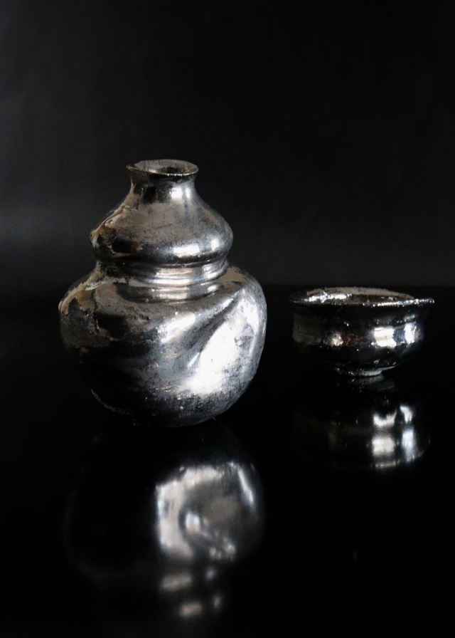 小島陽介作　白金彩徳利　白金彩ぐいのみ　酒器　ぐいのみ　酒器セット　酒盃　共箱