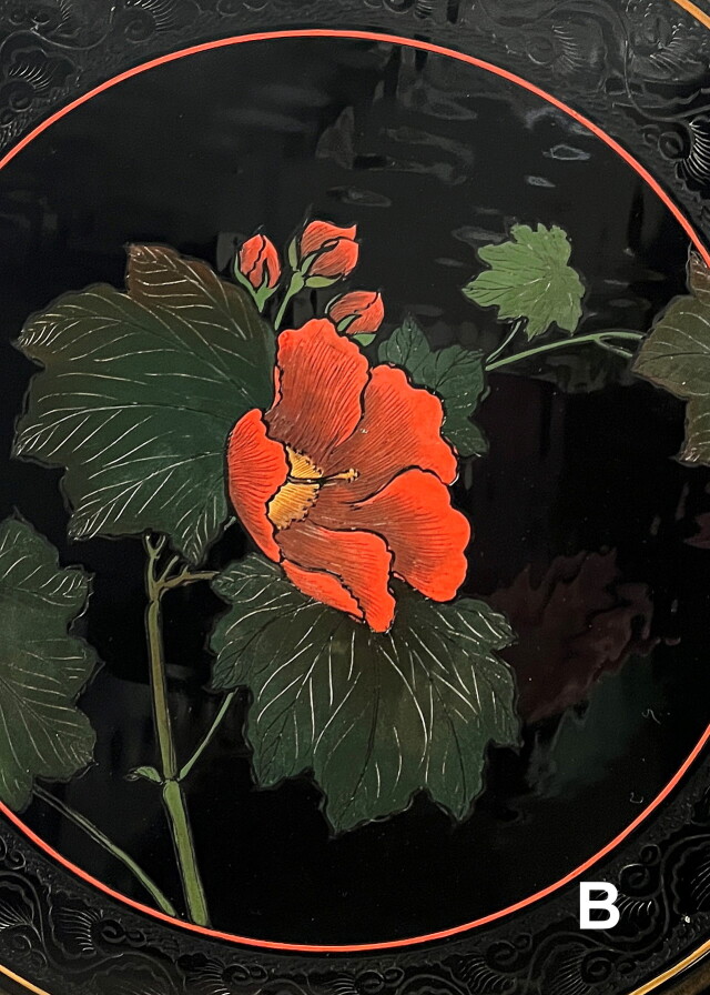 塗盆　漆絵盆　４種　籃胎漆器　琉球漆器