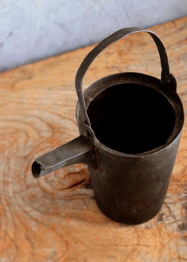 古い銅製油差し　古道具　灯火器