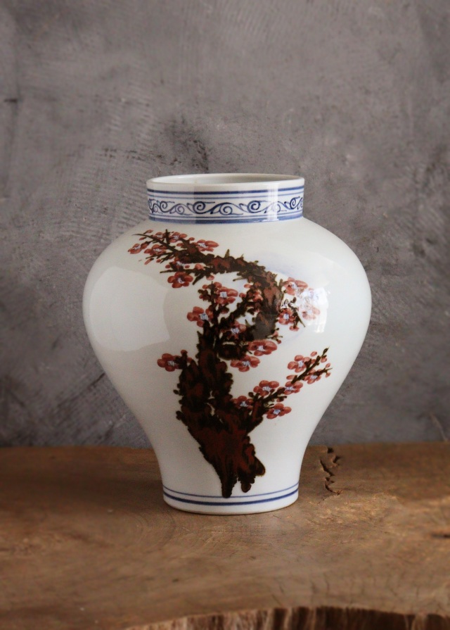 泰岩 沈相燮作梅瓶型辰砂壷 　韓国陶磁　韓国インテリア