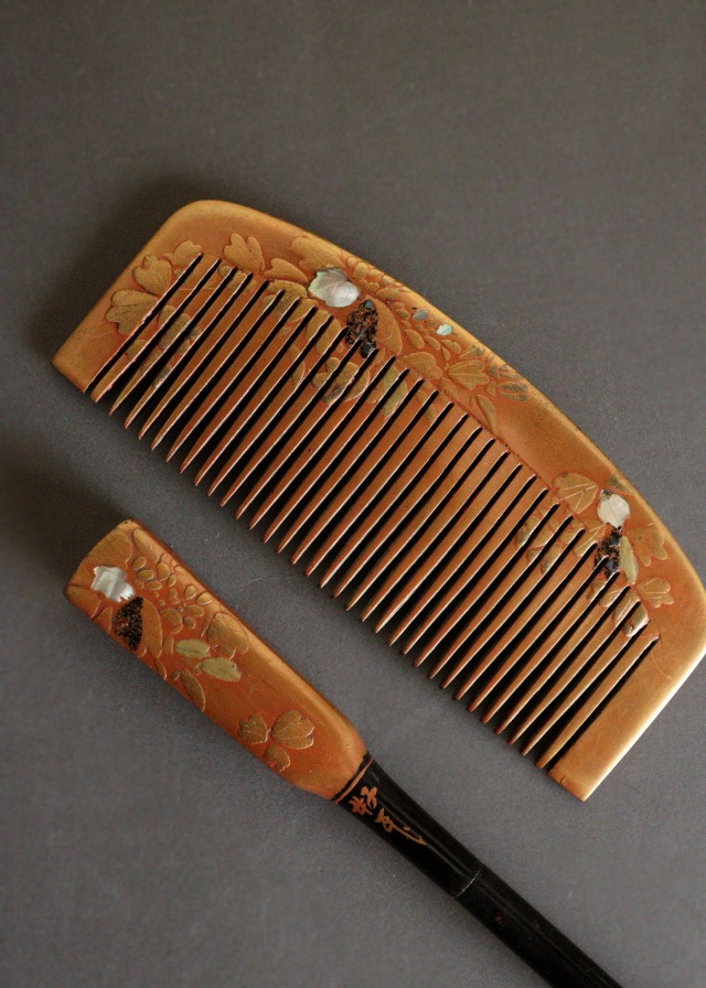 螺鈿蒔絵櫛・笄セット　漆器　髪飾り　和装小物　伝統工芸　作家物