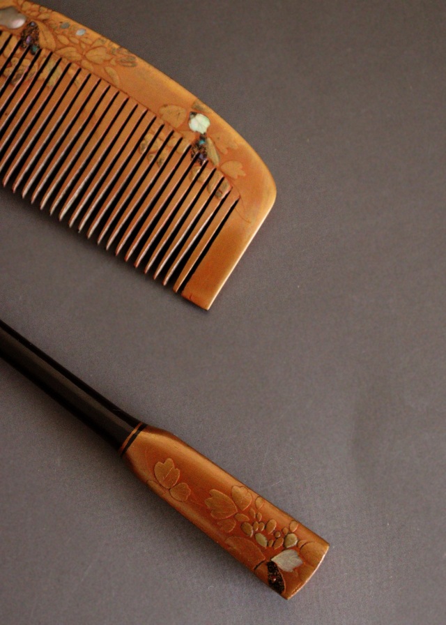 螺鈿蒔絵櫛・笄セット　漆器　髪飾り　和装小物　伝統工芸　作家物