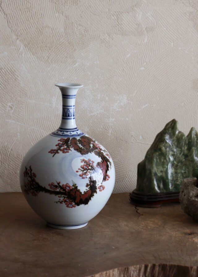 泰岩 沈相燮作徳利型壷 　韓国陶磁　辰砂　鉄砂　青華　韓国インテリア　韓国人作家