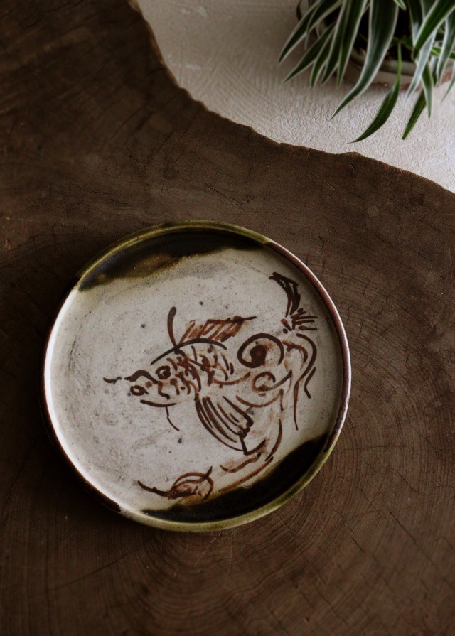 織部行灯皿 金魚図 織部皿 骨董 茶盤 Antique Sam's Collection