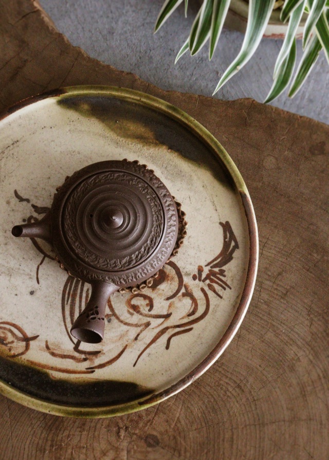 織部行灯皿　金魚図　織部皿　骨董　茶盤