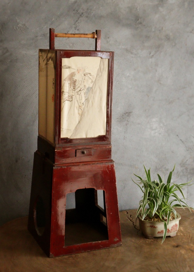 春慶塗二部式行燈　水谷百碩[高砂図]行燈　行灯　灯篭　灯もの　和風照明　照明　古道具　民具