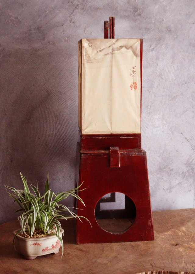 春慶塗二部式行燈　水谷百碩[高砂図]行燈　行灯　灯篭　灯もの　和風照明　照明　古道具　民具