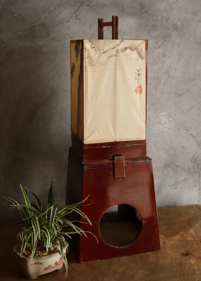 春慶塗二部式行燈　水谷百碩[高砂図]行燈　行灯　灯篭　灯もの　和風照明　照明　古道具　民具