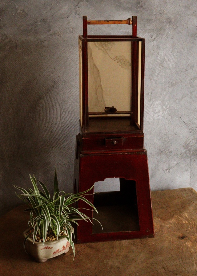 春慶塗二部式行燈　水谷百碩[高砂図]行燈　行灯　灯篭　灯もの　和風照明　照明　古道具　民具