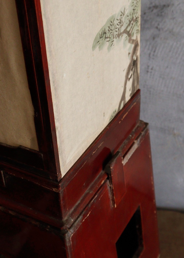 春慶塗二部式行燈　水谷百碩[高砂図]行燈　行灯　灯篭　灯もの　和風照明　照明　古道具　民具