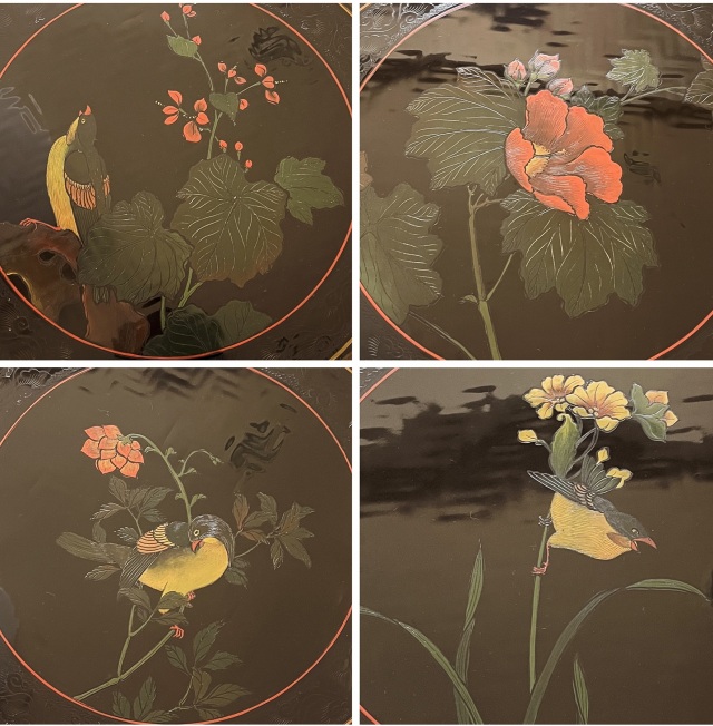 塗盆　漆絵盆　４種　籃胎漆器　琉球漆器